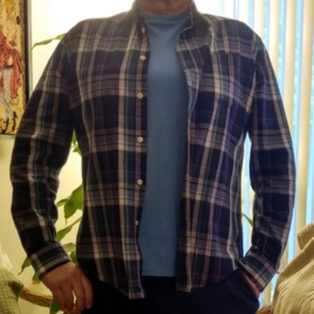 Merona 100% Cotton Multi-color Plaid Shirt L